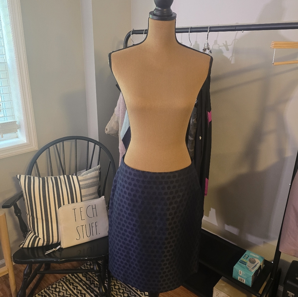 J.Crew Factory Pencil Skirt - Navy Blue with Polka Dot Print